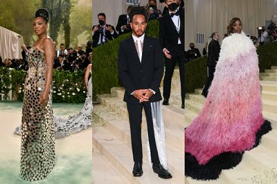 Hamilton se záclonkou i plameňák Serena. Sportovci jako módní ikony na Met Gala